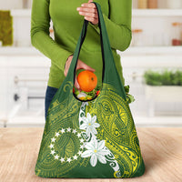 Cook Islands Maori Language Week Grocery Bag Tiare Maori Kuki Airani Green Pattern