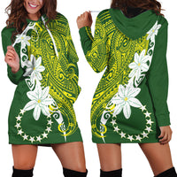 Cook Islands Maori Language Week Hoodie Dress Tiare Maori Kuki Airani Green Pattern LT22 - Polynesian Pride