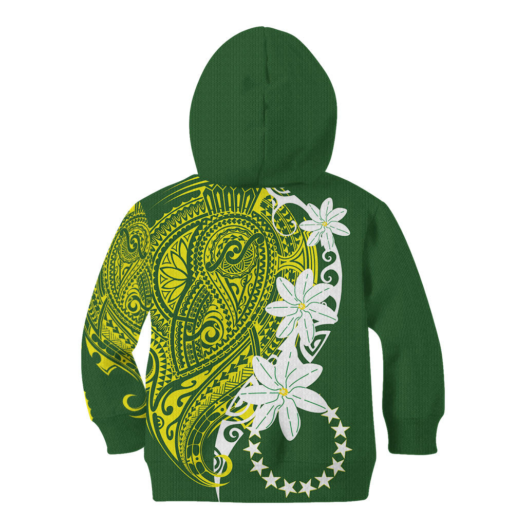 Cook Islands Maori Language Week Kid Hoodie Tiare Maori Kuki Airani Green Pattern LT22 - Polynesian Pride