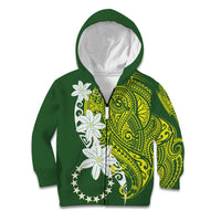 Cook Islands Maori Language Week Kid Hoodie Tiare Maori Kuki Airani Green Pattern LT22 Zip Hoodie Green - Polynesian Pride