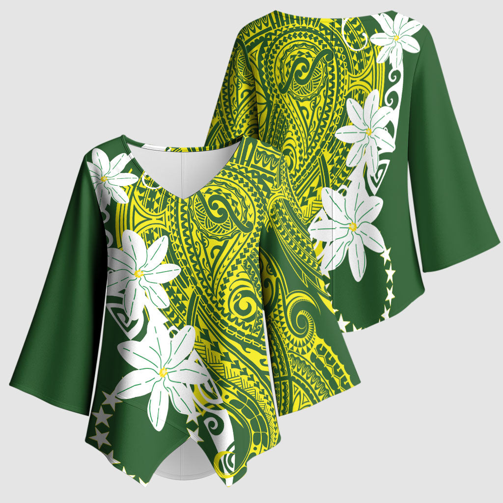 Cook Islands Maori Language Week Kimono Sleeve Blouse Tiare Maori Kuki Airani Green Pattern
