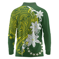 Cook Islands Maori Language Week Long Sleeve Polo Shirt Tiare Maori Kuki Airani Green Pattern
