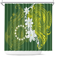 Cook Islands Maori Language Week Shower Curtain Tiare Maori Kuki Airani Green Pattern