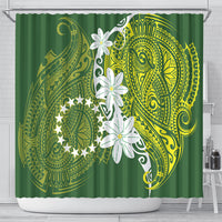 Cook Islands Maori Language Week Shower Curtain Tiare Maori Kuki Airani Green Pattern