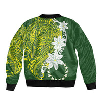 Cook Islands Maori Language Week Sleeve Zip Bomber Jacket Tiare Maori Kuki Airani Green Pattern