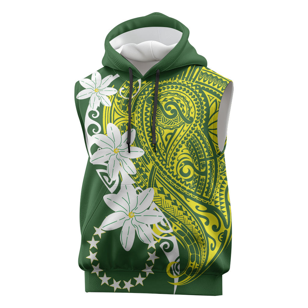 Cook Islands Maori Language Week Sleeveless Hoodie Tiare Maori Kuki Airani Green Pattern