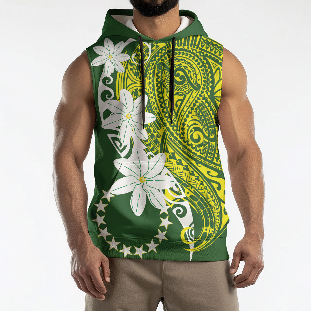 Cook Islands Maori Language Week Sleeveless Hoodie Tiare Maori Kuki Airani Green Pattern