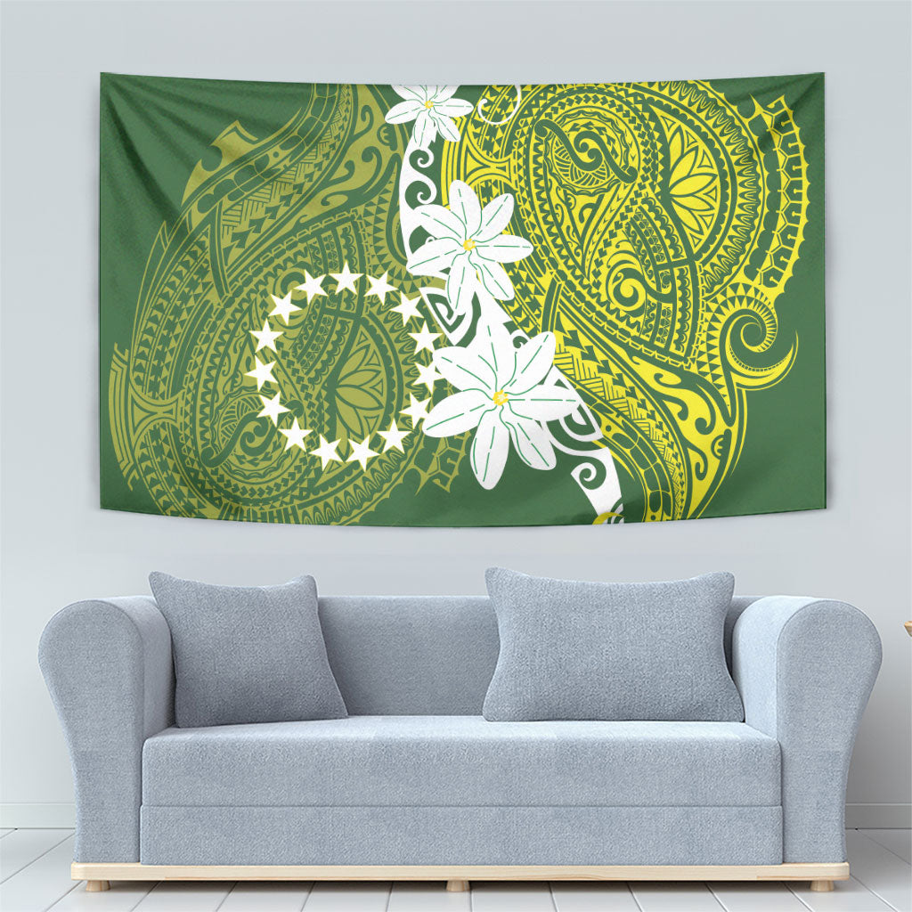Cook Islands Maori Language Week Tapestry Tiare Maori Kuki Airani Green Pattern