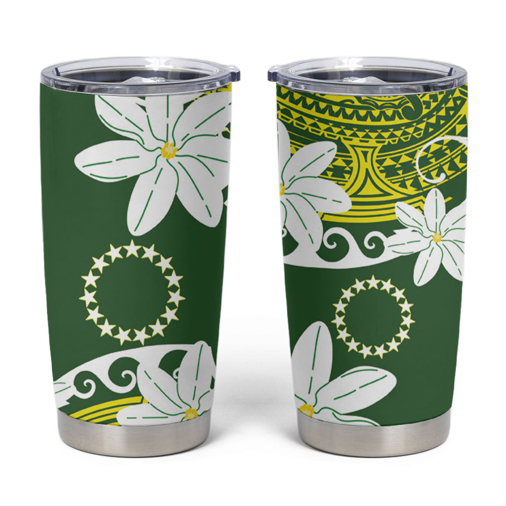 Cook Islands Maori Language Week Tumbler Cup Tiare Maori Kuki Airani Green Pattern LT22 Green - Polynesian Pride