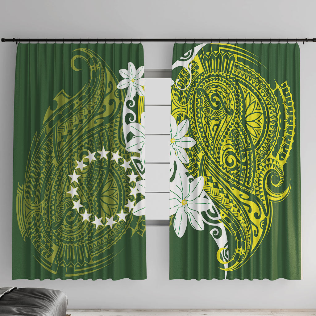 Cook Islands Maori Language Week Window Curtain Tiare Maori Kuki Airani Green Pattern