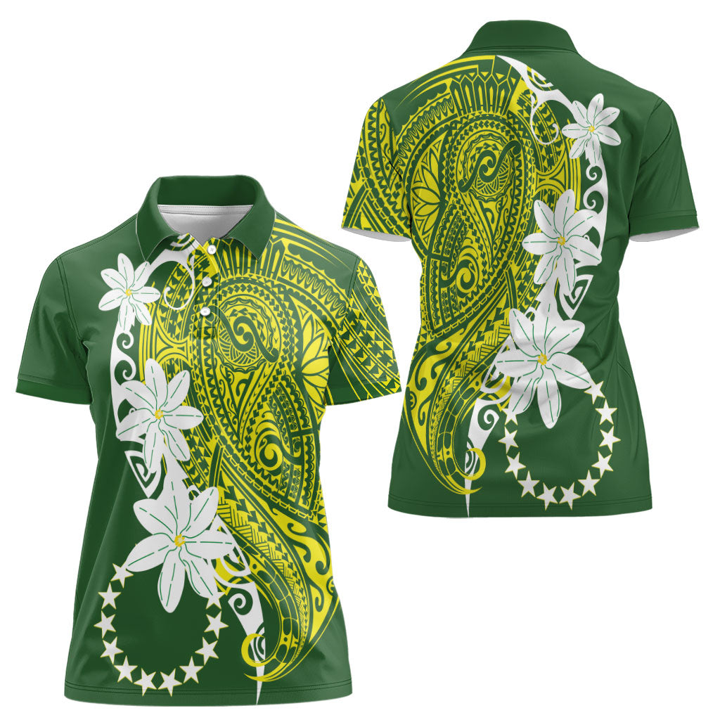 Cook Islands Maori Language Week Women Polo Shirt Tiare Maori Kuki Airani Green Pattern
