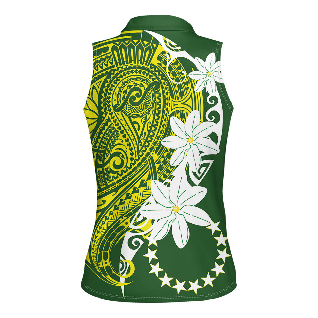 Cook Islands Maori Language Week Women Sleeveless Polo Shirt Tiare Maori Kuki Airani Green Pattern