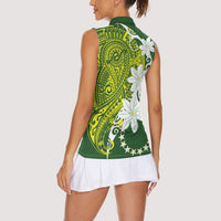 Cook Islands Maori Language Week Women Sleeveless Polo Shirt Tiare Maori Kuki Airani Green Pattern