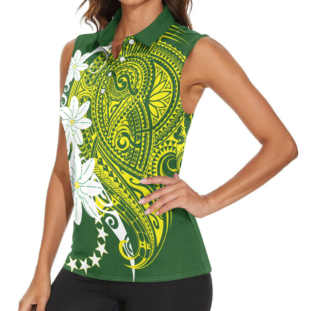 Cook Islands Maori Language Week Women Sleeveless Polo Shirt Tiare Maori Kuki Airani Green Pattern