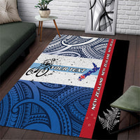 Personalised Cycling New Zealand Area Rug Aotearoa Map Fern Maori Pattern