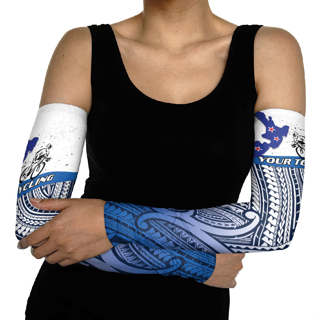 Personalised Cycling New Zealand Arm Sleeves Aotearoa Map Fern Maori Pattern LT22 - Polynesian Pride