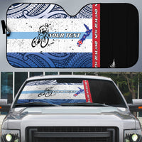 Personalised Cycling New Zealand Auto Sun Shade Aotearoa Map Fern Maori Pattern LT22 Blue - Polynesian Pride