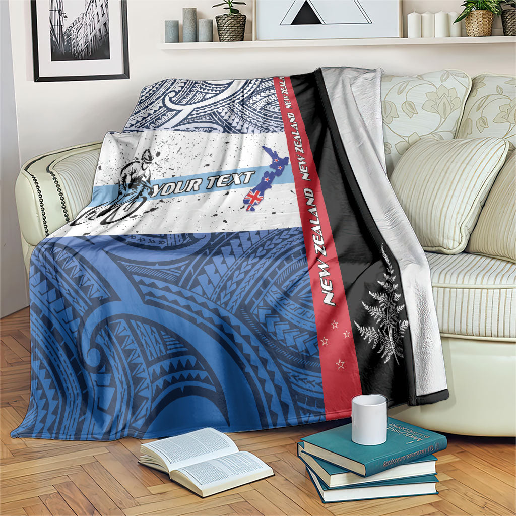 Personalised Cycling New Zealand Blanket Aotearoa Map Fern Maori Pattern