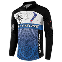 Personalised Cycling New Zealand Button Sweatshirt Aotearoa Map Fern Maori Pattern