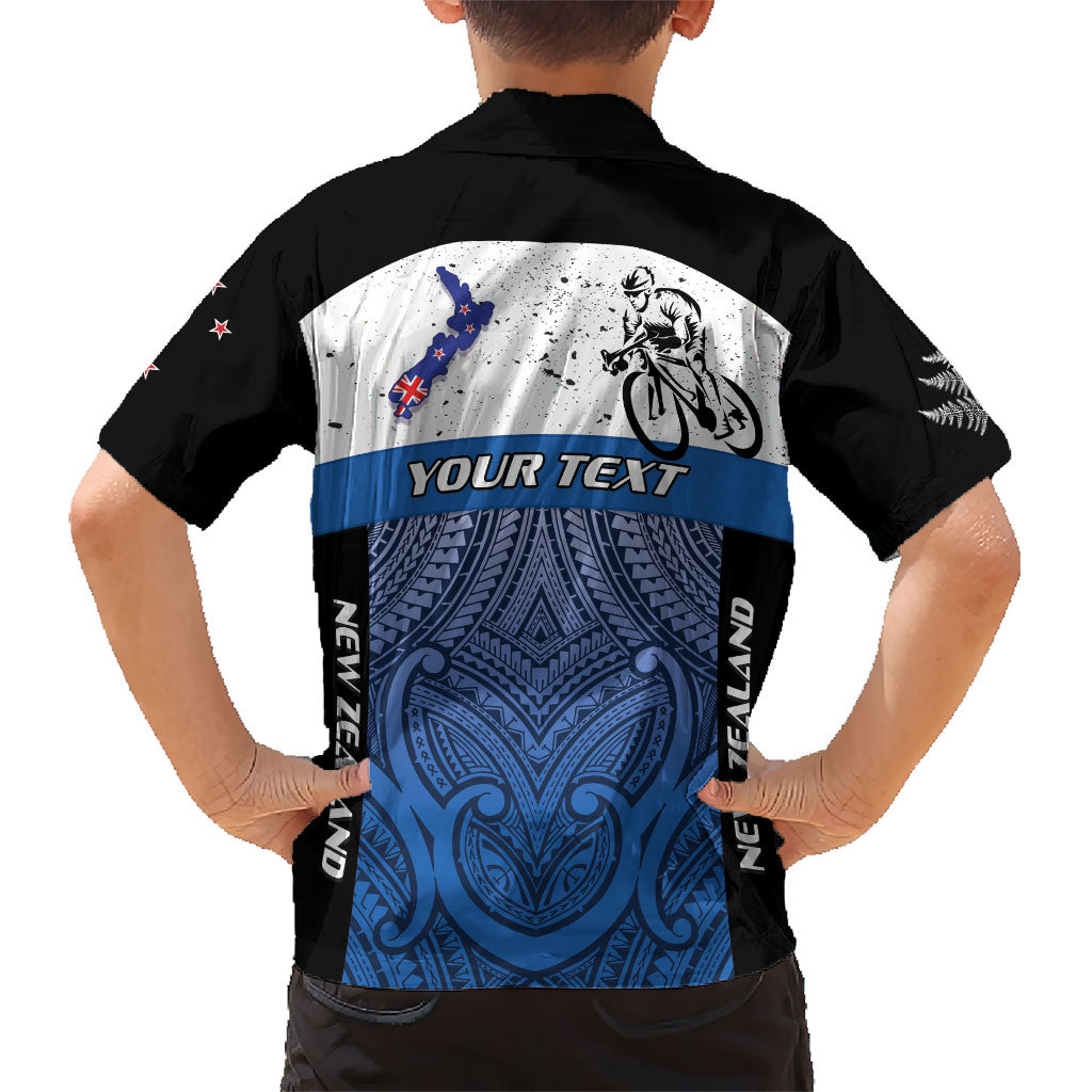 Personalised Cycling New Zealand Family Matching Off The Shoulder Long Sleeve Dress and Hawaiian Shirt Aotearoa Map Fern Maori Pattern LT22 - Polynesian Pride