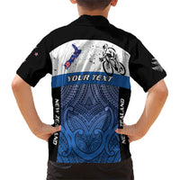 Personalised Cycling New Zealand Family Matching Off Shoulder Short Dress and Hawaiian Shirt Aotearoa Map Fern Maori Pattern LT22 - Polynesian Pride