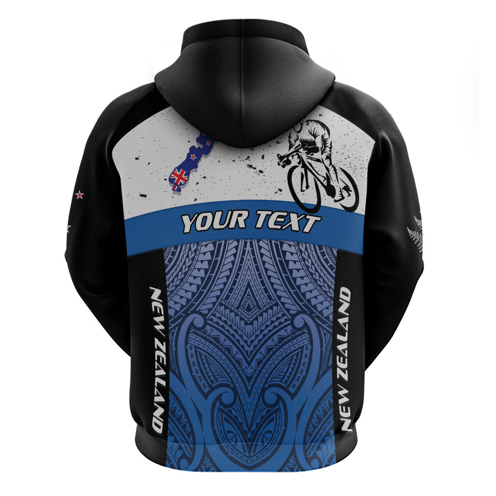 Personalised Cycling New Zealand Hoodie Aotearoa Map Fern Maori Pattern LT22 - Polynesian Pride