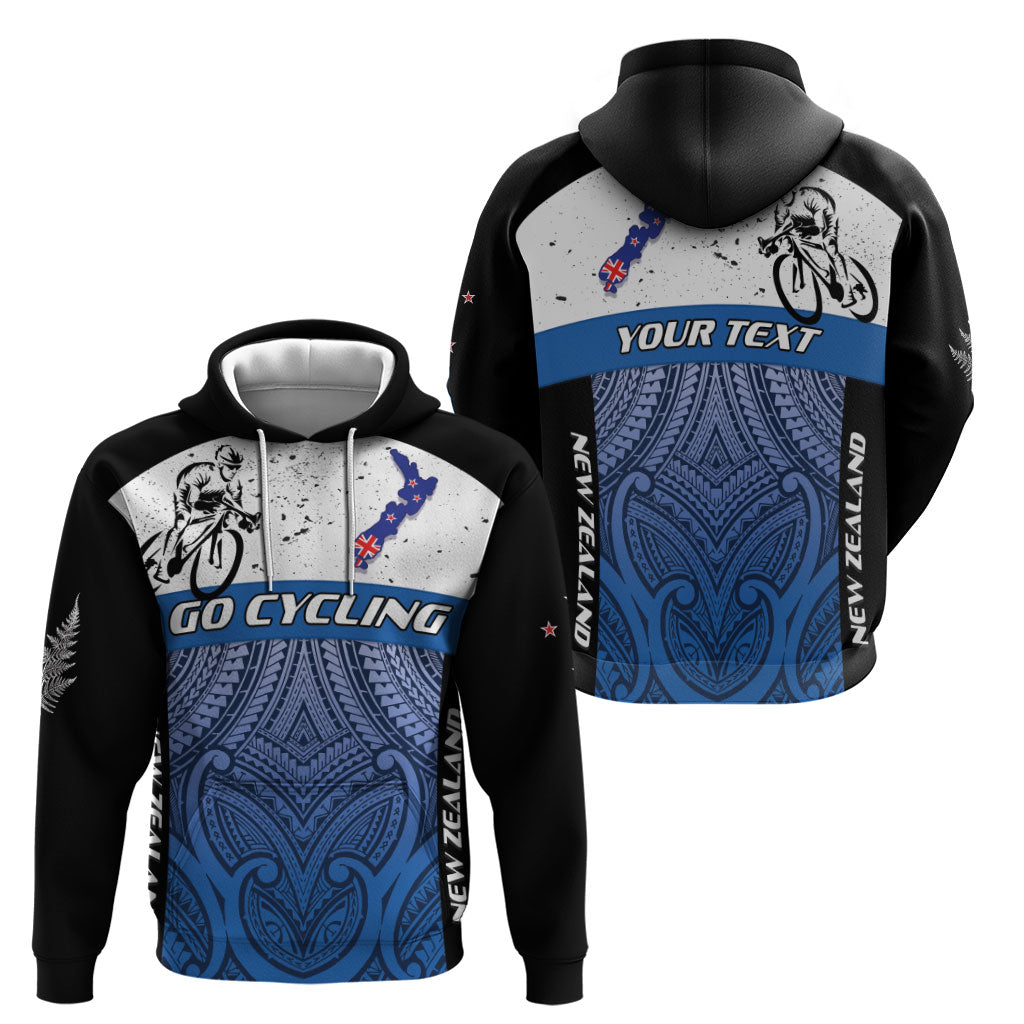 Personalised Cycling New Zealand Hoodie Aotearoa Map Fern Maori Pattern LT22 - Polynesian Pride