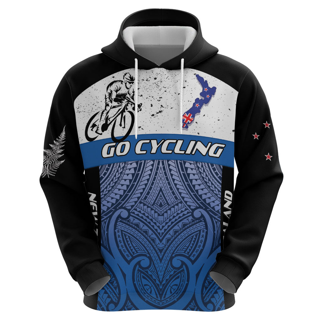 Personalised Cycling New Zealand Hoodie Aotearoa Map Fern Maori Pattern LT22 - Polynesian Pride