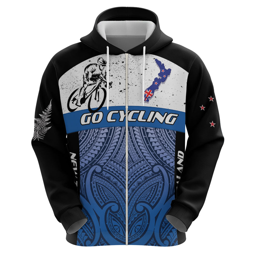 Personalised Cycling New Zealand Hoodie Aotearoa Map Fern Maori Pattern LT22 - Polynesian Pride
