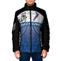 Personalised Cycling New Zealand Padded Jacket Aotearoa Map Fern Maori Pattern