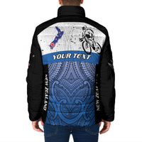 Personalised Cycling New Zealand Padded Jacket Aotearoa Map Fern Maori Pattern