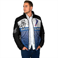 Personalised Cycling New Zealand Padded Jacket Aotearoa Map Fern Maori Pattern