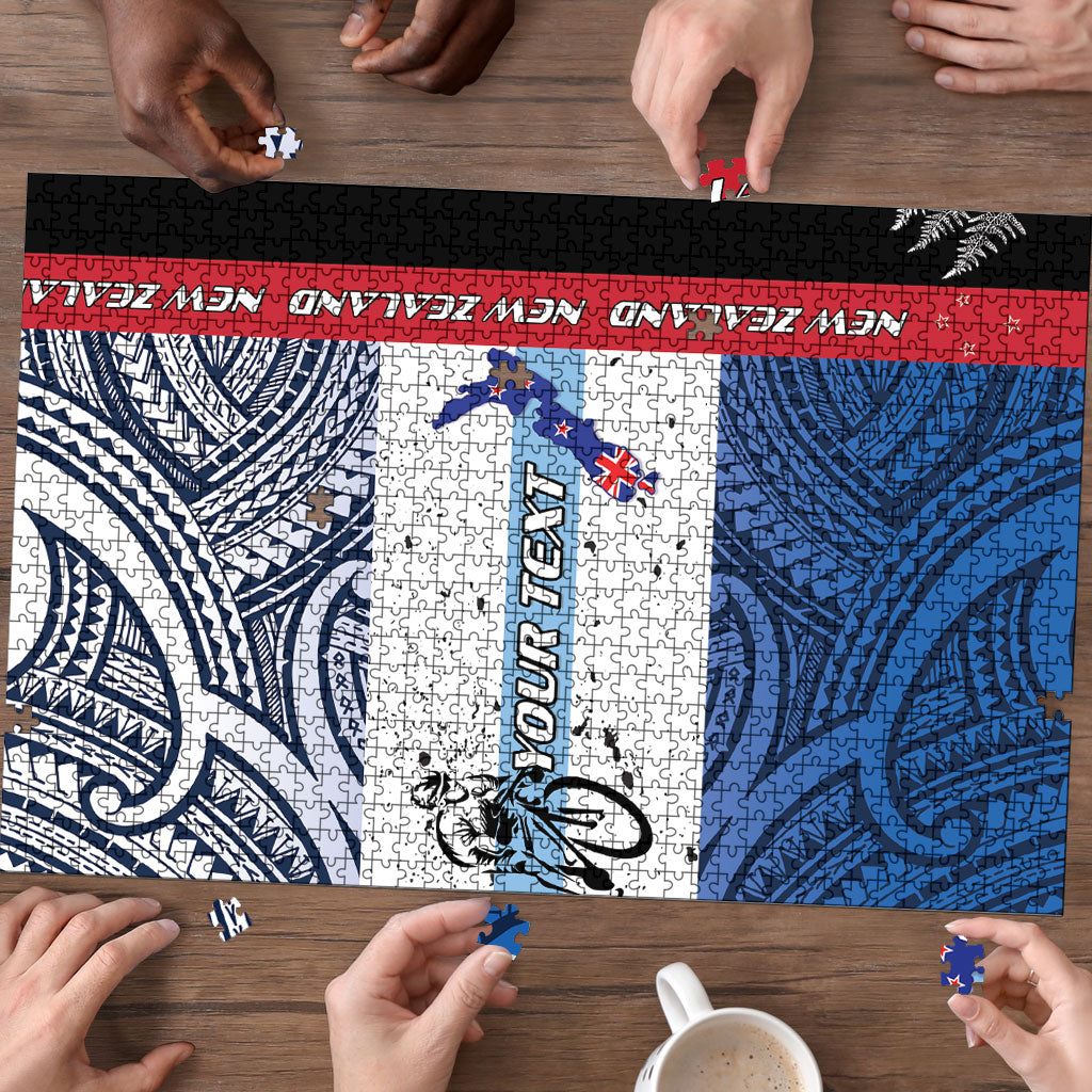 Personalised Cycling New Zealand Puzzle Aotearoa Map Fern Maori Pattern