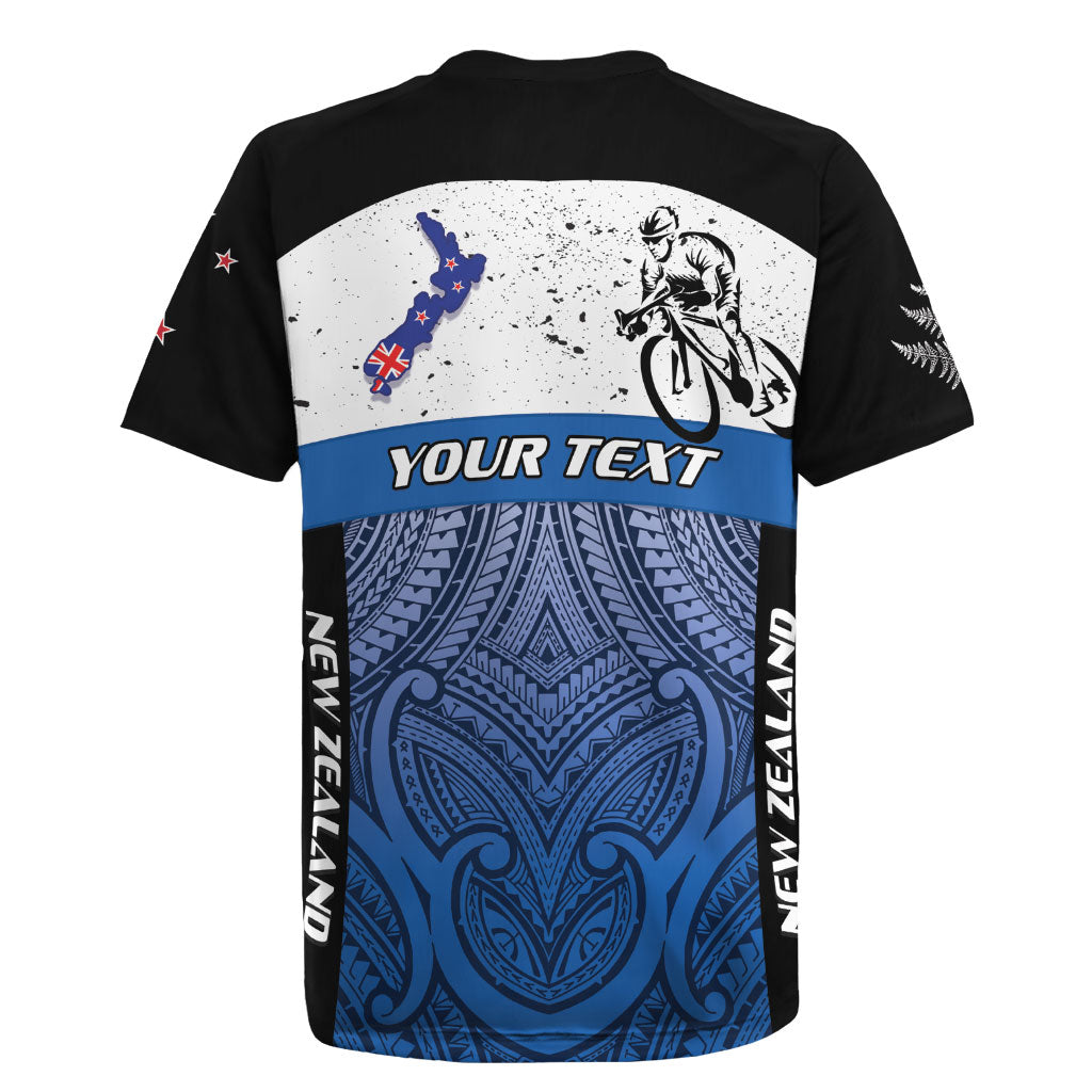 Personalised Cycling New Zealand Rugby Jersey Aotearoa Map Fern Maori Pattern