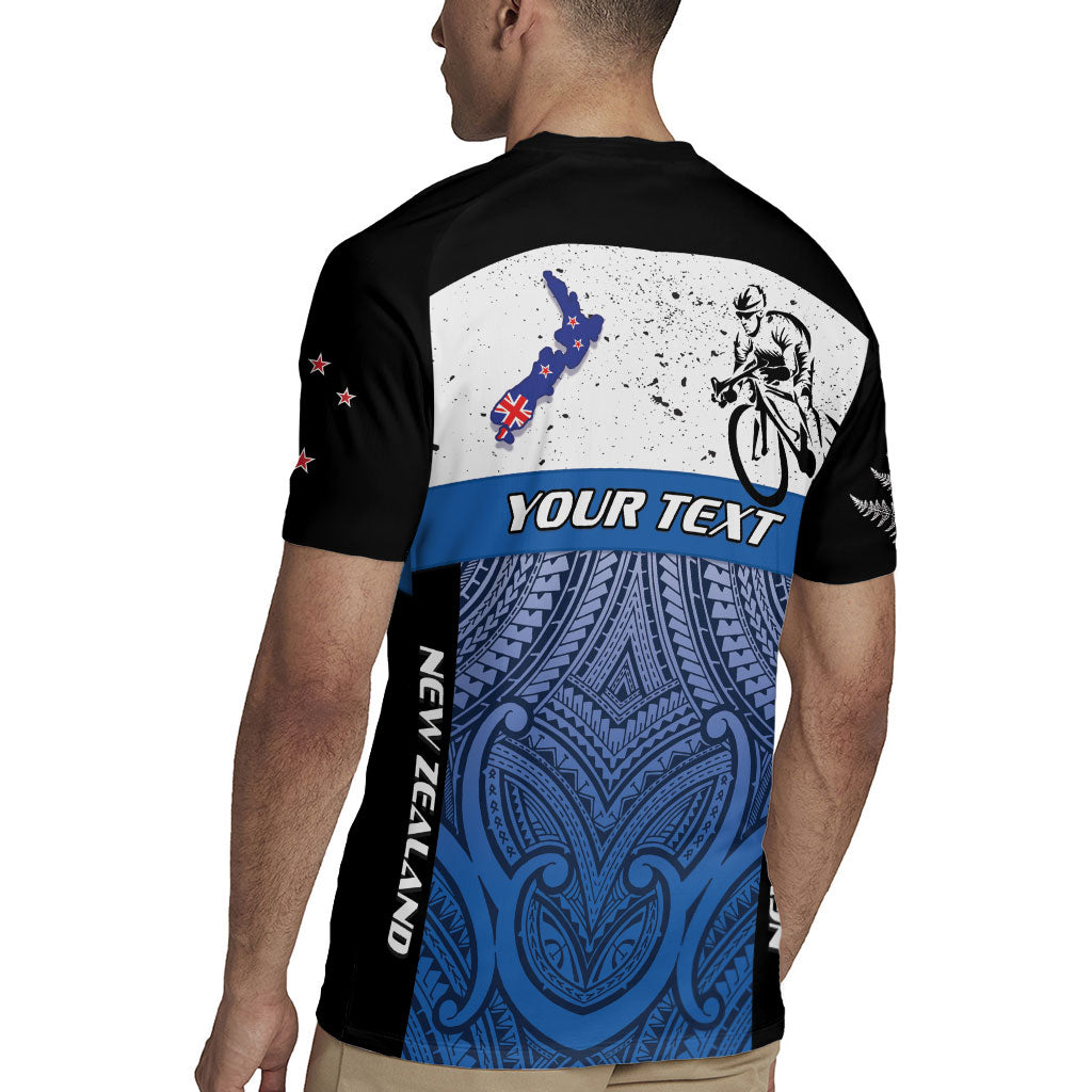 Personalised Cycling New Zealand Rugby Jersey Aotearoa Map Fern Maori Pattern