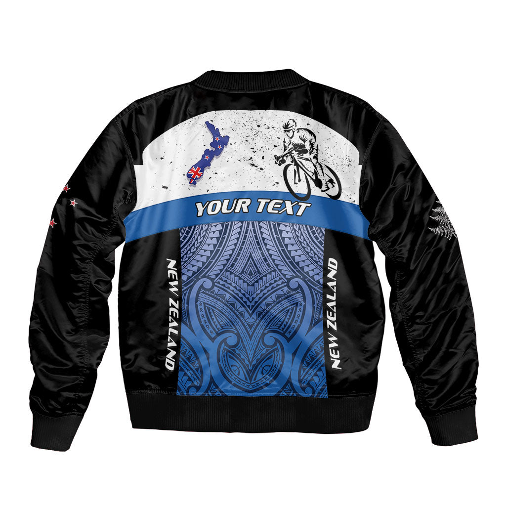 Personalised Cycling New Zealand Sleeve Zip Bomber Jacket Aotearoa Map Fern Maori Pattern LT22 - Polynesian Pride