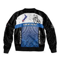 Personalised Cycling New Zealand Sleeve Zip Bomber Jacket Aotearoa Map Fern Maori Pattern LT22 - Polynesian Pride