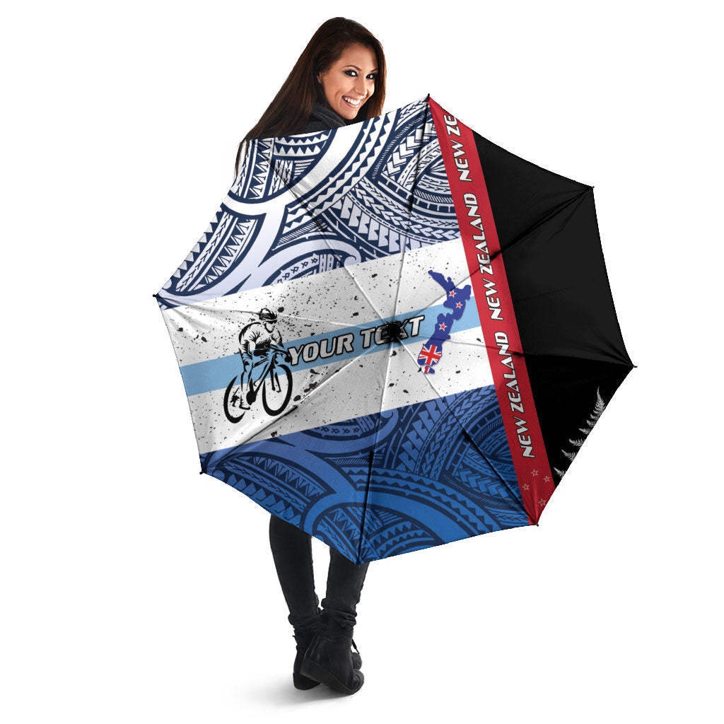 Personalised Cycling New Zealand Umbrella Aotearoa Map Fern Maori Pattern