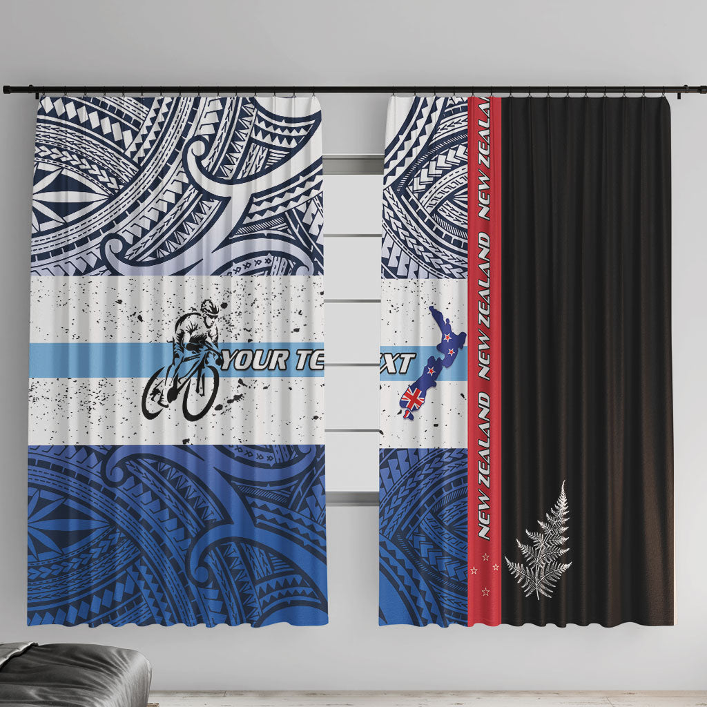 Personalised Cycling New Zealand Window Curtain Aotearoa Map Fern Maori Pattern