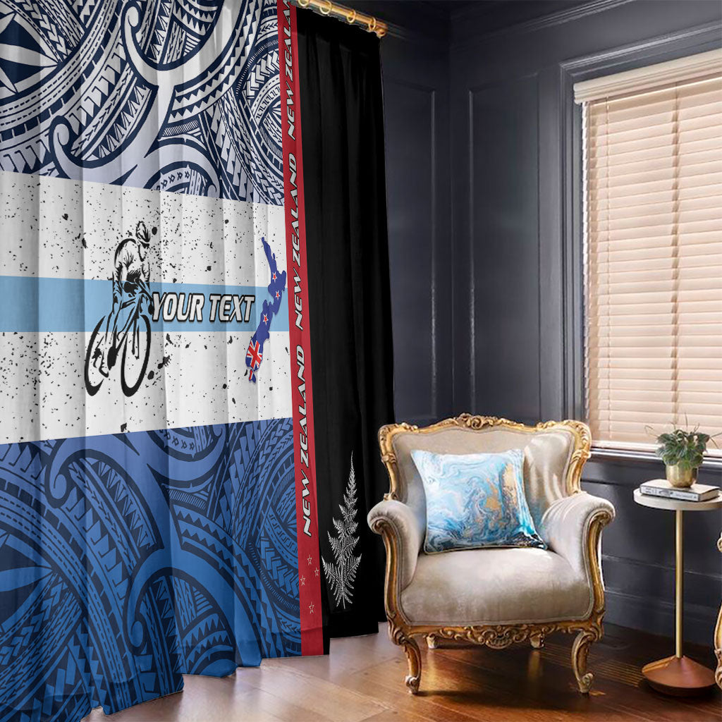 Personalised Cycling New Zealand Window Curtain Aotearoa Map Fern Maori Pattern