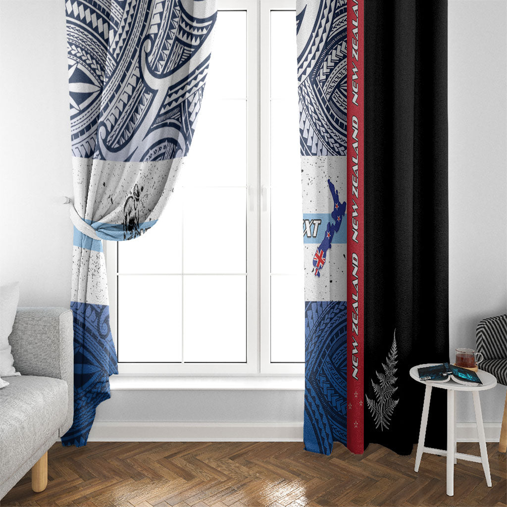 Personalised Cycling New Zealand Window Curtain Aotearoa Map Fern Maori Pattern