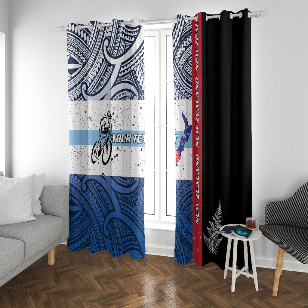 Personalised Cycling New Zealand Window Curtain Aotearoa Map Fern Maori Pattern