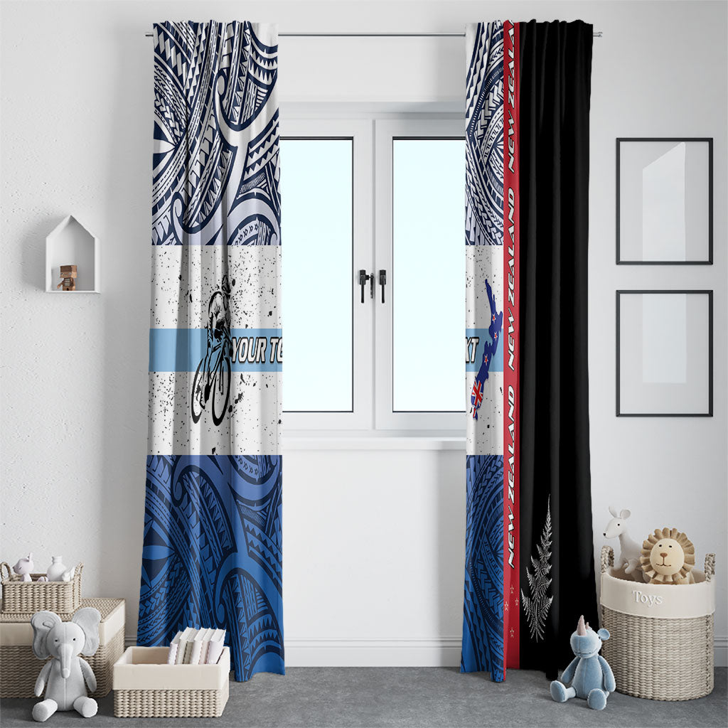 Personalised Cycling New Zealand Window Curtain Aotearoa Map Fern Maori Pattern