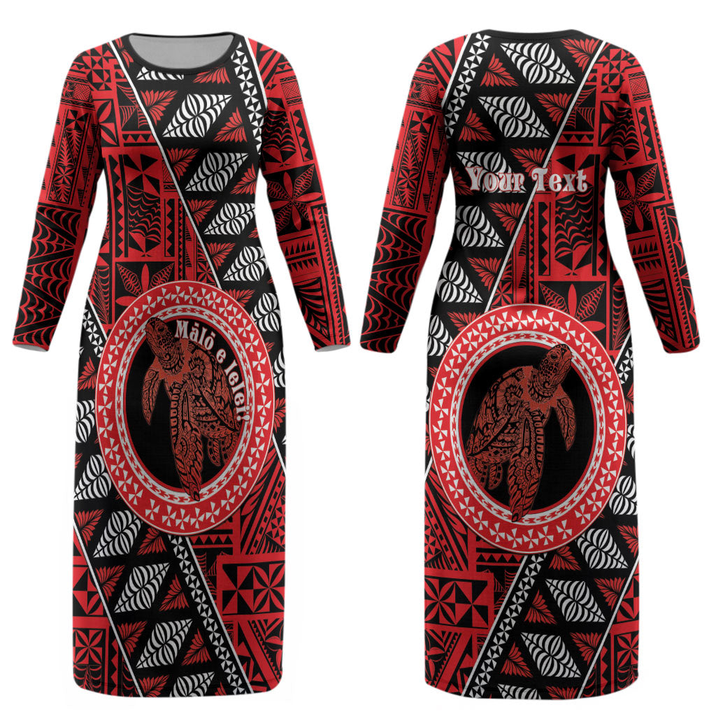 Personalised Tonga Language Week Couples Matching Long Sleeve Bodycon Dress and Hawaiian Shirt Heilala Turtle Malo E Lelei