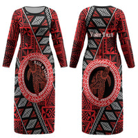 Personalised Tonga Language Week Couples Matching Long Sleeve Bodycon Dress and Long Sleeve Button Shirt Heilala Turtle Malo E Lelei
