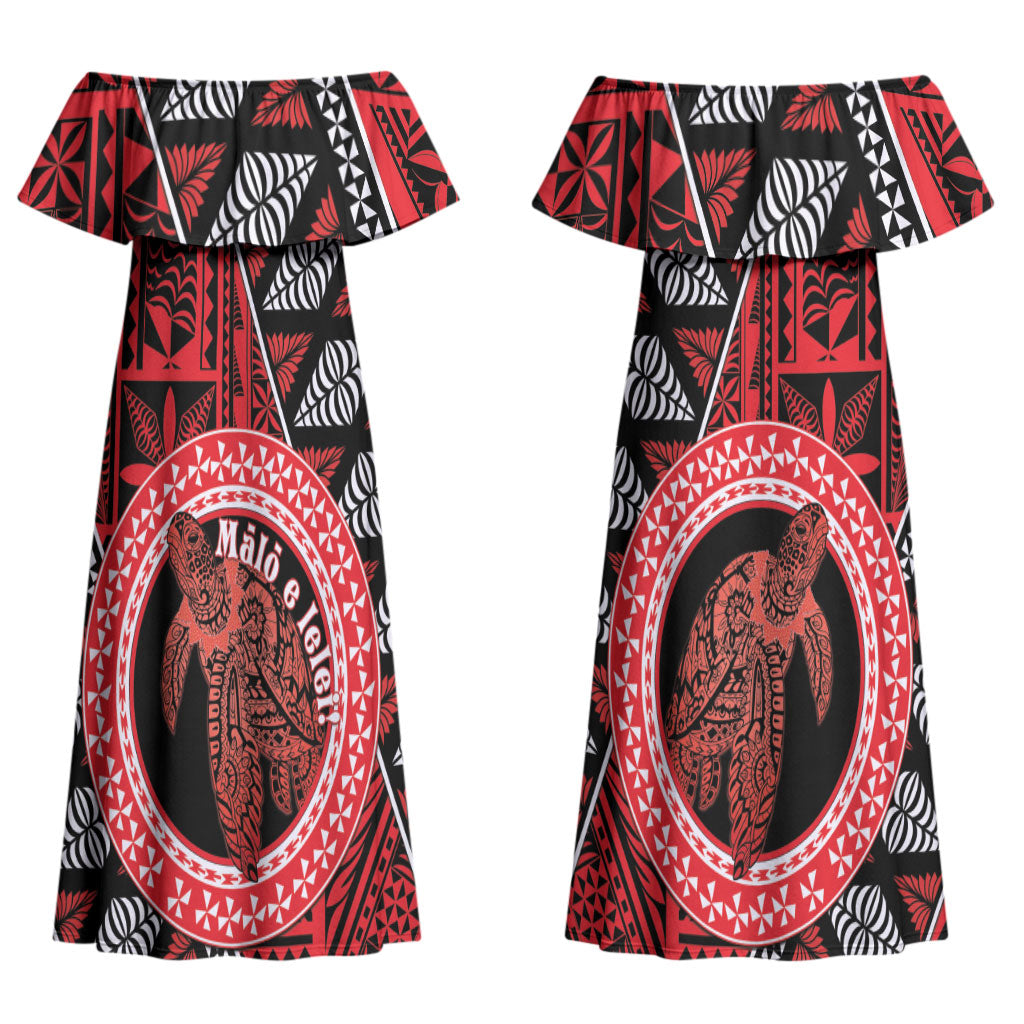 Personalised Tonga Language Week Couples Matching Off Shoulder Maxi Dress and Hawaiian Shirt Heilala Turtle Malo E Lelei