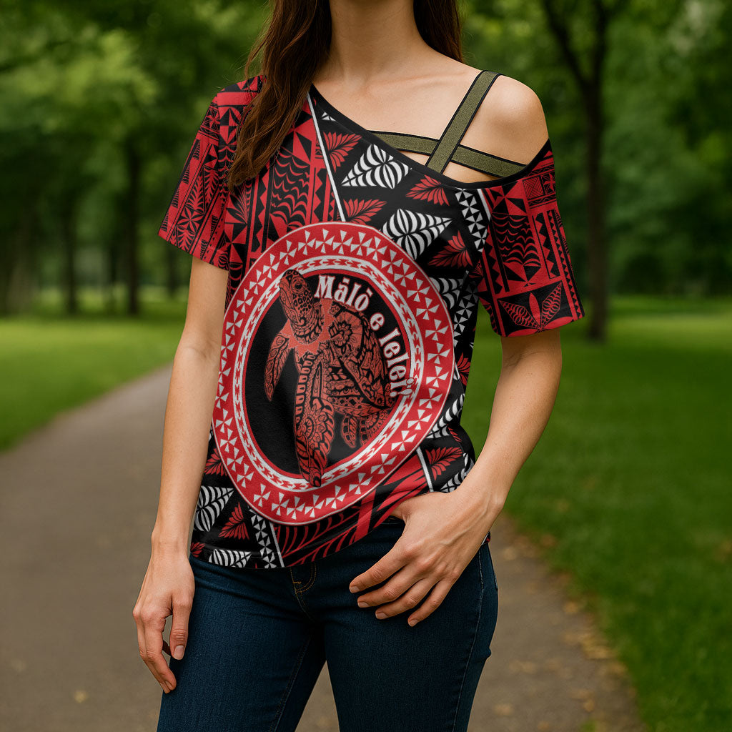 Personalised Tonga Language Week Cross Shoulder Shirt Heilala Turtle Malo E Lelei