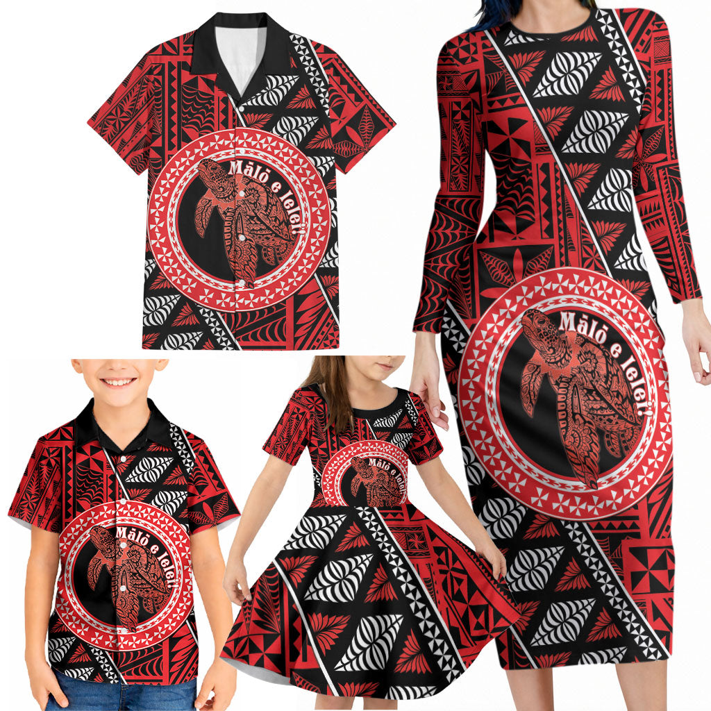 Personalised Tonga Language Week Family Matching Long Sleeve Bodycon Dress and Hawaiian Shirt Heilala Turtle Malo E Lelei LT22 - Polynesian Pride