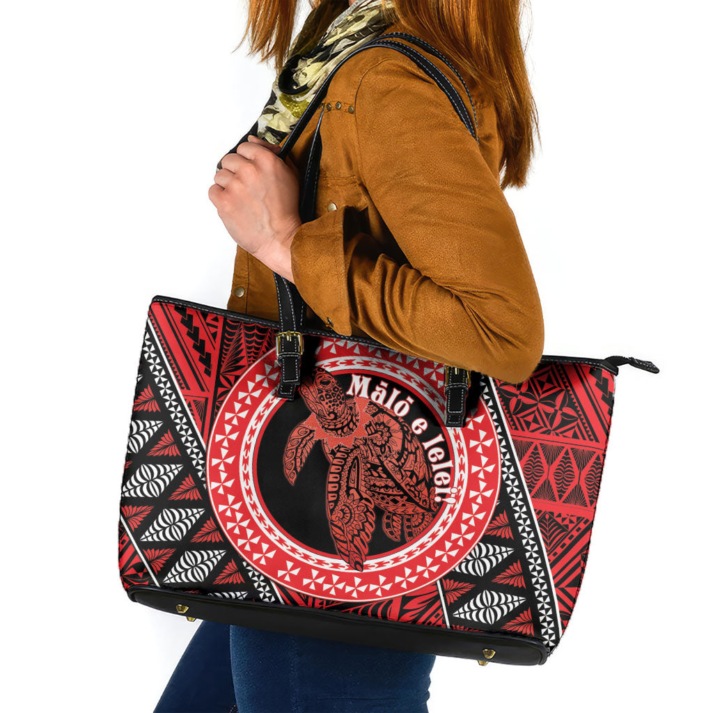 Tonga Language Week Leather Tote Bag Heilala Turtle Malo E Lelei