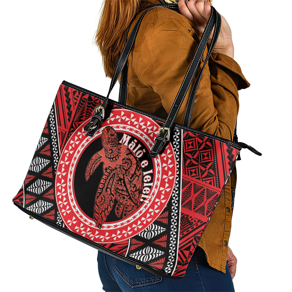 Tonga Language Week Leather Tote Bag Heilala Turtle Malo E Lelei